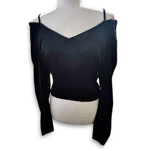 DKNY Cold Shoulder Blousen Sleeve Top Black V-neck Women’s XL New